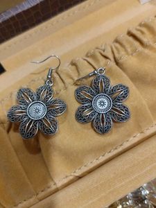 10 Pair Of Oxidised Flower Danglers