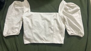 White Puff Sleeve Crop Top