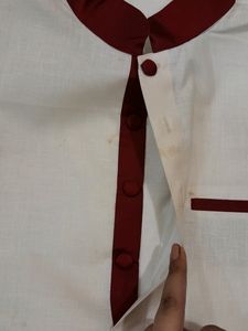 White And Maroon Mens Kurta