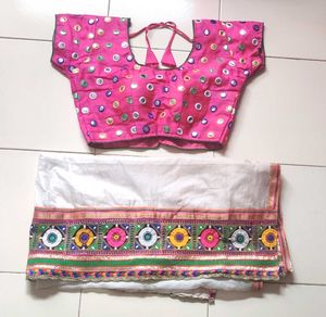 Pink Embellished Blouse &amp; Dupatta Navratri Dandiya