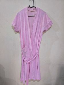 Pink Short Sleeve Bath Robe for Women