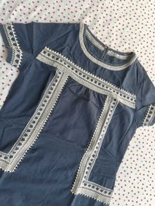 Blue Embroidered Denim Top Dress