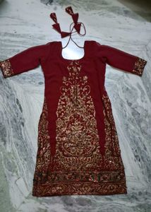 Maroon & Gold Embellished Kurti With Pant