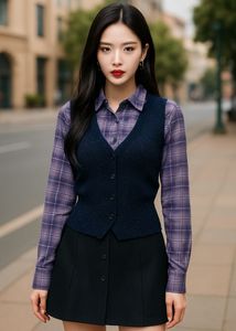 Vintage-Inspired Layered Shirt & Vest Combo