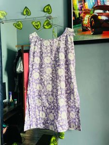 Lavender White Floral Sleeveless Kurti
