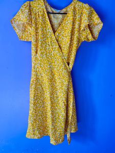 Yellow Floral Wrap Dress