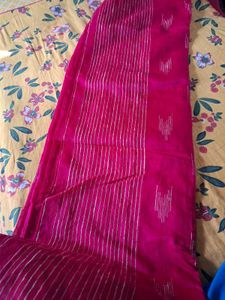 Pink Saree with Silver Stripes