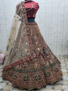 maroon velvet Bridal Lehenga Choli