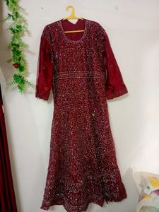 Maroon Bridal Gown (semi stitched)