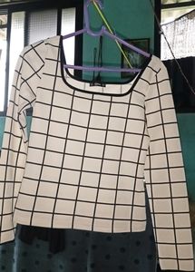 Shein white full sleves square neck top