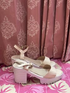 Stylish Beige Chunky Platform Block Heels