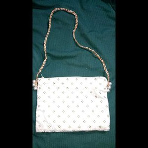 White &amp; Gold Beaded Crossbody Bag