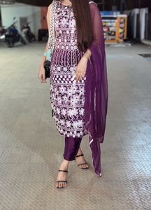 Elegant Purple Embroidered Suit