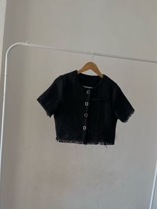 Button Down Tweed Crop Tops