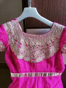 Pink &amp; Gold Embellished Anarkali Dress