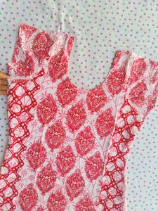 Red &amp; White Printed Kurta L Size