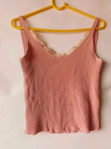 Pink coquette pinteresty lace trim cami top