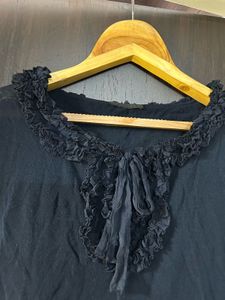Victorian Navy Blue front Knot tie Top