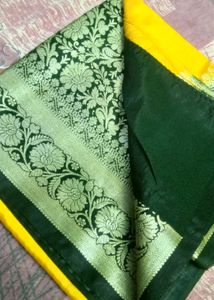 New Yellow Silk Saree With Hand Weaving Work