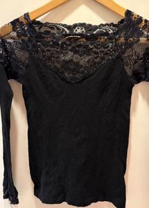 Lace Trim Long Sleeve Top