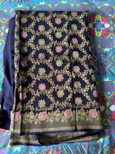 Elegant Navy Blue Banarasi Saree