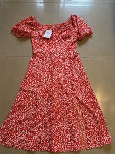 Red &amp; White Print Dress