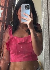 Fuschia Frilled tie Back Top