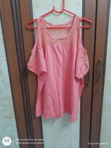 Peach Lace Cold Shoulder Top