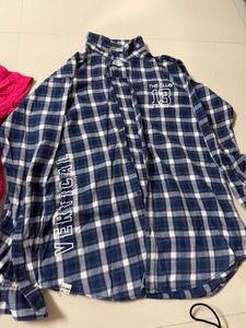 Girls&#39; Pink Ruffle Shirt &amp; Plaid Flannel Shir