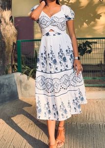Floral Embroidered Cutout Midi Dress
