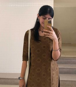 Brown Printed Kurti - Size Medium