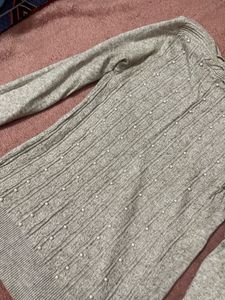 Beige Knit Sweater with Pearl Details