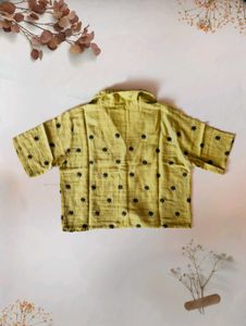 Lime Green Floral Embroidery Crop Shirt