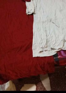 Red And White Cotton Kurti Combo
