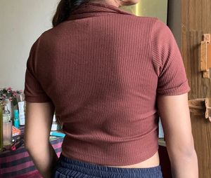 Brown Ribbed Crop Top