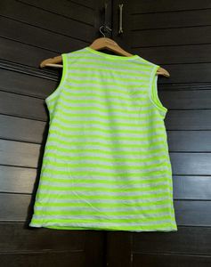 Women Green Striped Printed Casual Tank Top