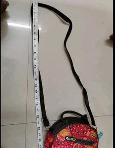 Red Patterned Round Crossbody Bag