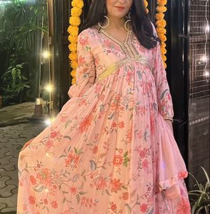 KTT Pink Floral Anarkali Gown – Size M/L