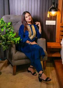 Elegant Blue Velvet Kurta Set