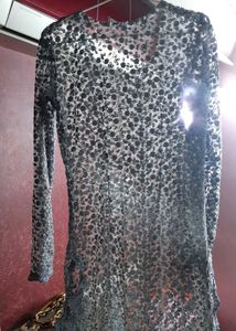 Grey Net Embroidered Jacket Kurti