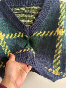 Plaid Knit Sweater Vest Top