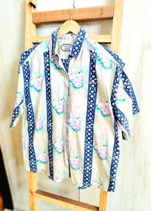 Lime Green Printed Cotton Shirt Size-42