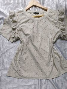 Zara White Eyelet Ruffle Top