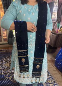 NEW Pure Soft Velvet Navy Blue Wedding Long Dupatt