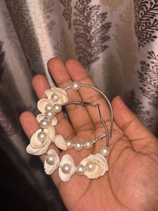 Shell &amp; Pearl Hoop Earrings