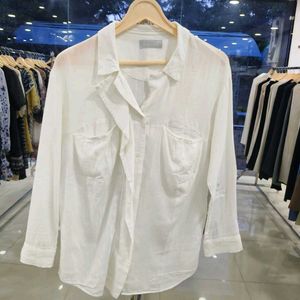 Korean White Linen Button-Down For Girls