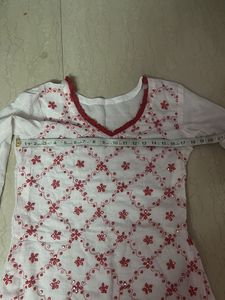 White Kurti with Red Embroidery