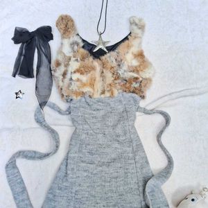 y2k Gray Knit Mini Dress