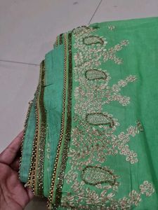 Green Pittan Work Saree With Blouse