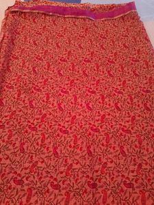 Peach- RED Printed Saree With Blouse